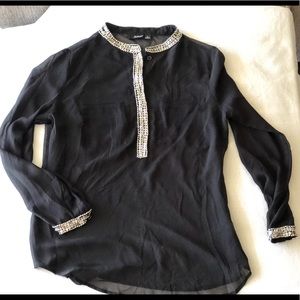 Pure Black Sheer Embellished Top Size Small
